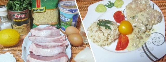 cotlet de porc a la grec cu ciuperci si cus cus