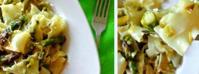 Paste cu sparanghel, mazăre și sos de unt cu lămâie