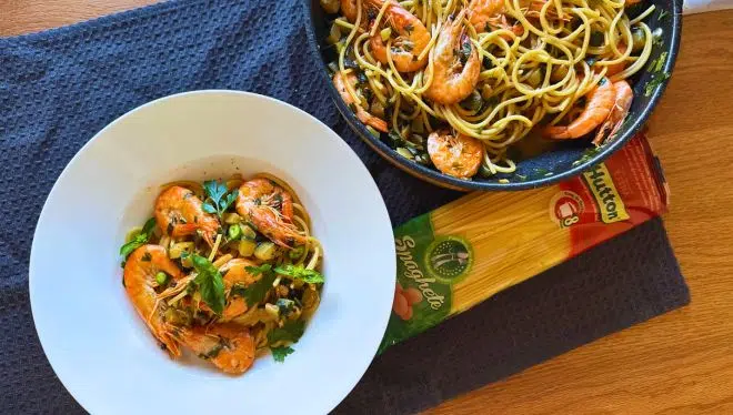 Spaghete cu creveti si zucchini